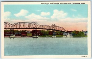 c1940s Muscatine, IA Mississippi River Bridge Downtown Buildings & House PC A247