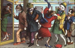 Fantasy Dressed Animals Cats Telephone Booth Mainzer Vintage Postcard