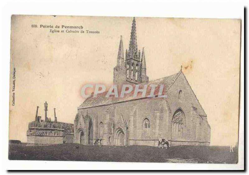 Pointe Penmarch Old Postcard Church and Calvary Tronoen
