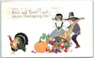 Postcard - Peace and Plenty I Wish you on Thanksgiving Day with Art Print