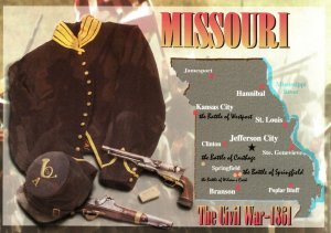 VINTAGE CONTINENTAL SIZE POSTCARD MAP OF MISSOURI THE CIVIL WAR-1861