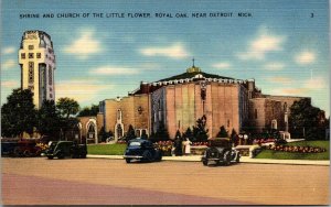 Vtg Shrine and Church of the Little Flower Royal Oak Detroit MI Linen Postcard