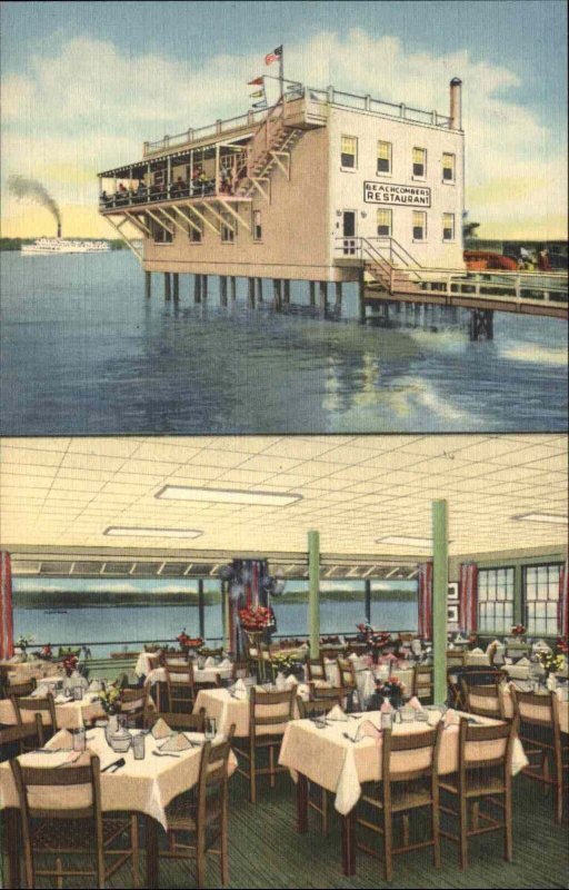 Alexandria Virginia VA Beachcombers Restaurant Linen Vintage Postcard