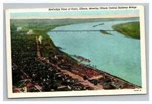 Vintage 1940's Postcard Air View Illinois Central Railway Bridge Cairo Illinois