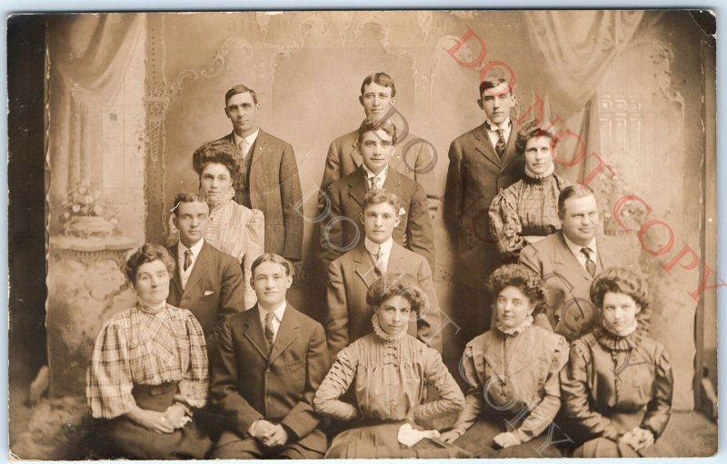 c1910s Classy Group Portrait RPPC Women Edwardian Ruffled High Neck Collar A156