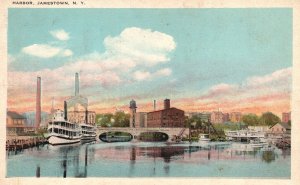 Vintage Postcard Harbor Boats & Ships Buildings Ocean Bridge Jamestown New York