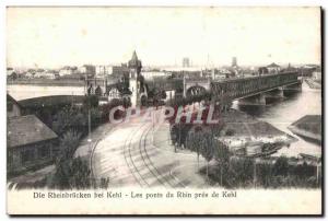 Old Postcard Die bei Rheinbriicken Kehi Bridges Rhine near Kehl