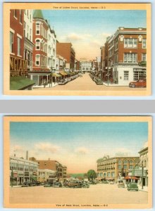 2 Postcards LEWISTON, Maine ME ~ Street Scenes LISBON ST. & MAIN ST. c1940s