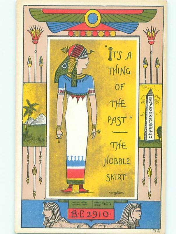 Pre-Linen Comic ANCIENT EGYPTIAN WOMAN WITH IMAGERY FROM EGYPT AB9576@