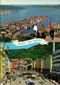 Greetings from Bergen Norway Postcard Aerial View, Street View
