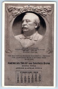 Cedar Rapids Iowa IA Postcard American Trust Savings Bank Grover Cleveland 1912