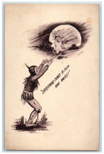 c1910's Pretty Woman Devil Everything Comes To Him Cobb Shinn Signed Postcard