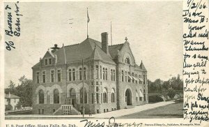 SIOUX FALLS SD US POST OFFICE STONE BUILDING PHOTO UDB POSTCARD c1910