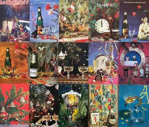 Lot of 15 winter seasonal greetings all champagne cheers New Year luck postcards