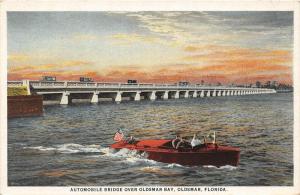 F13/ Oldsmar Florida Postcard c1910 Speed Boat Auto Bridge Bay