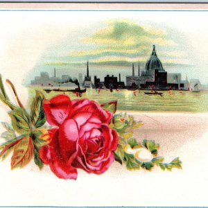 c1880s Embossed Steamboat Rose Large Stock Trade Card City Skyline Capitol 6 5V