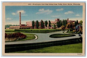 View Of Washington Park High School Valley Drive Racine Wisconsin WI Postcard