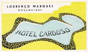 Mozambique Lourenco Marques Hotel Cardoso Yellow Vintage Luggage Label sk3076