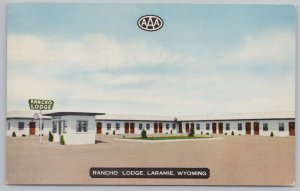 Roadside~Laramie Wyoming~Rancho Lodge~US 30 & 287~Red Doors~Vintage Postcard