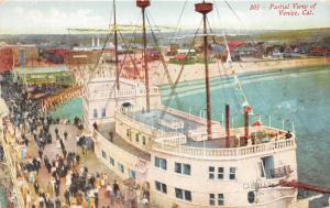 Venice California~Cabrillo Ship Hotel~Crowd on Dock~City Bknd~c1910 Postcard