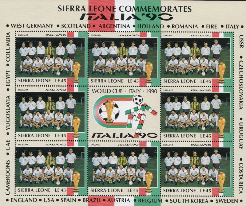 England Football World Cup Italia 1990 Rare Full Sheet Block Of Limited Editi...