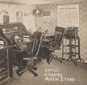 Guthrie OKLAHOMA RPPC c1910 KNAUSS MUSIC STORE Office INTERIOR VIEW OK