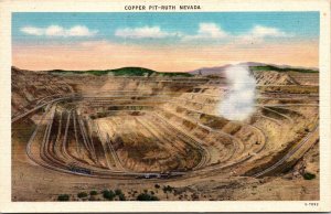 Copper Pit Ruth NEV Sand Sky Trucks Roads Bushes Smoke Mountains Postcard Unused 