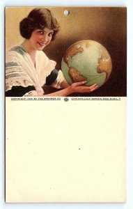 CHICAGO, IL Illinois ~ 1912~  PRETTY WOMAN Holding GLOBE Krohmer Co. Postcard