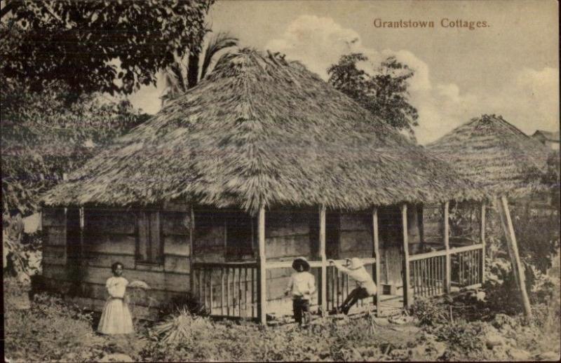 Publ in Nassau Bahamas - Grantstown Cottage Black Children c1905 Postcard