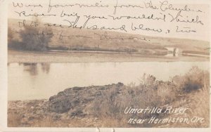 Hermiston Oregon Umatilla River Scenic View Real Photo Postcard AA41001