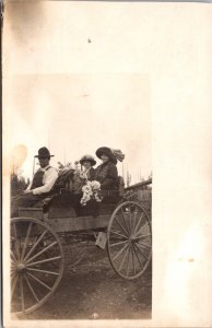 Real Photo Postcard Man and Two Women on Wagon Carriage Seattle Washington