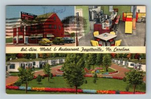 Fayetteville NC-North Carolina Bel Aire Motel & Restaurant Linen c1957 Postcard 