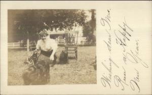 Woman & Dogs - Heampstead Long Island NY c1910 Real Photo Postcard