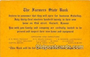 Farmers State Bank Barnett, Kansas, USA Unused wear and tape on back side, co...