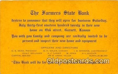 Farmers State Bank Barnett, Kansas, USA Unused wear and tape on back side, co...