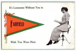 1912 Its Lonesome Without You In Fairfield Woman Iowa IA Correspondence Postcard