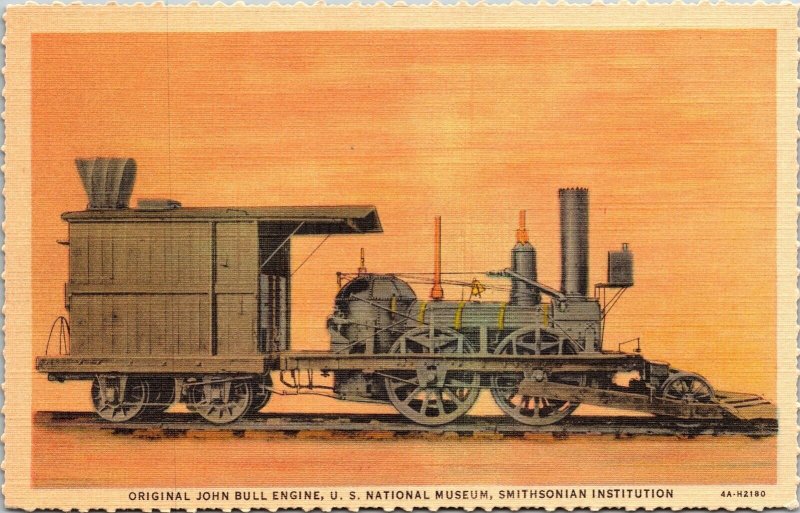 John Bull Engine US National Museum Smithsonian Institution Train Linen Postcard 
