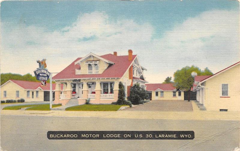 D67/ Laramie Wyoming Wy Postcard 1954 Buckaroo Motor Lodge US 30 Roadside