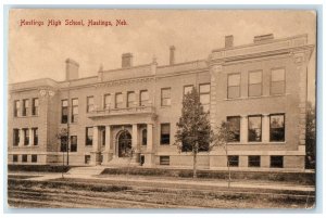 1909 Hastings High School Exterior Hastings Nebraska NE Posted Trees Postcard