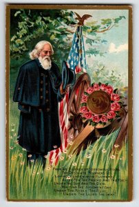 Memorial Decoration Day Postcard USA Flag Cannon Roses Flowers General Patriotic