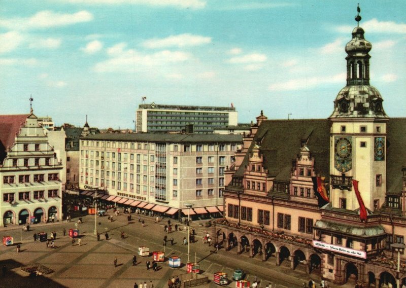 Postcard Messestadt Leipzig Blick Auf Den Markt Trade Fair Munich, Germany