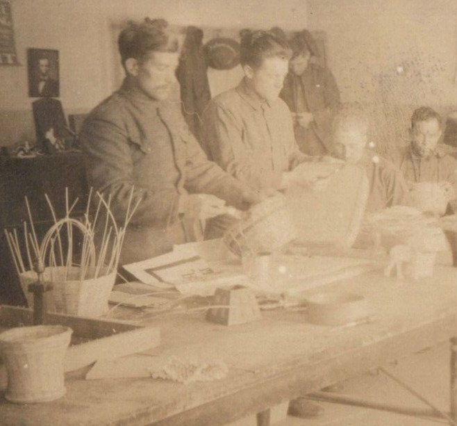 C.1910 RPPC Soldiers Basket Weaving General Hospital Plattsburgh NY F167