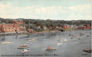 Merrimac River the Motor Boat Fleet at Anchor - Haverhill, Massachusetts MA