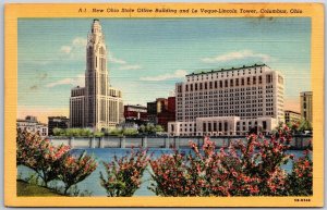 Columbus Ohio OH, State Office Building and Le Veque-Lincoln Tower, Postcard
