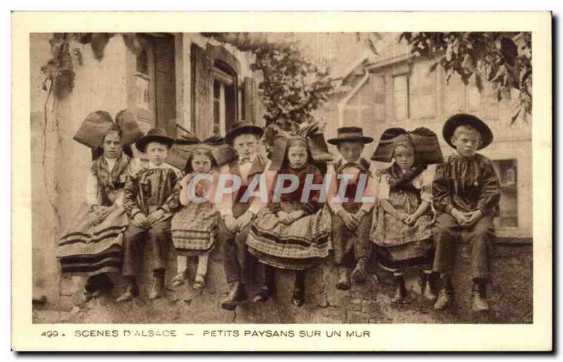 Old Postcard Scenes D Alsace Small Peasants On A Wall Folklore Costume