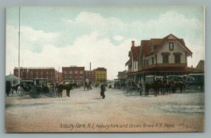 ASBURY PARK & OCEAN GROVE NJ RAILROAD DEPOT RAILWAY STATION ANTIQUE POSTCARD