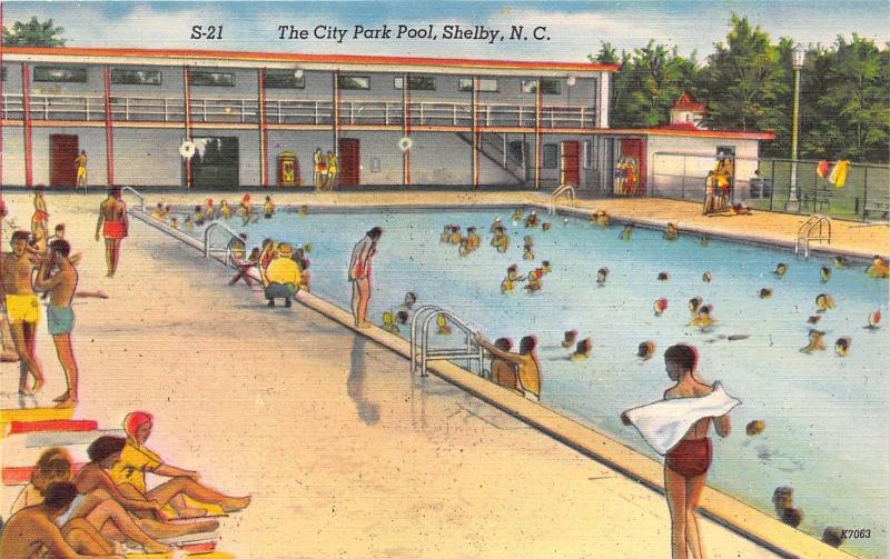 Shelby North Carolina~City Park Pool~Boy Drying Off~People Swimming~1940s Pc