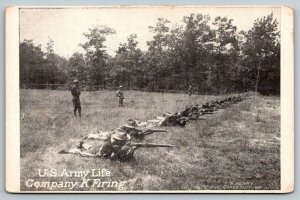 US Army Life  Company K Firing  1903 Springfield Rifles   Postcard