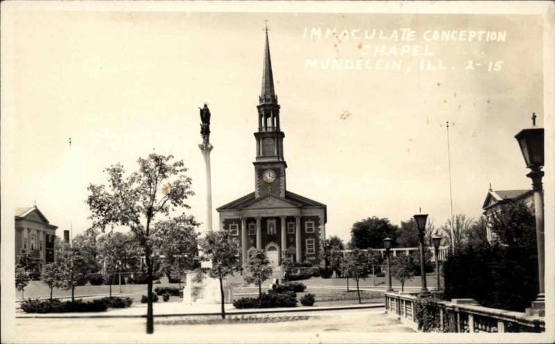Mundelein Illinois IL Immaculate Conception Chapel Real Photo Vintage Postcard