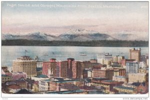 Aerial View of Puget Sound and Olympic Mountains from Seattle, Washington, 19...